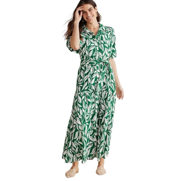 Soft Surroundings Linen Blend Green Steffi Tropical Tiered Maxi Dress Womens 1X - Picture 1 of 15
